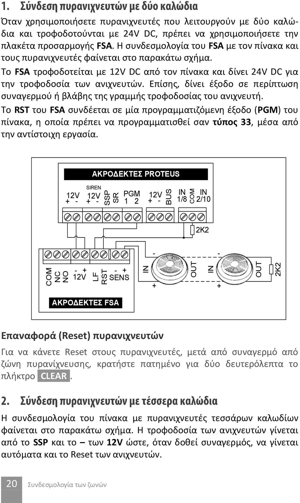 Επίσης, δίνει έξοδο σε περίπτωση συναγερμού ή βλάβης της γραμμής τροφοδοσίας του ανιχνευτή.