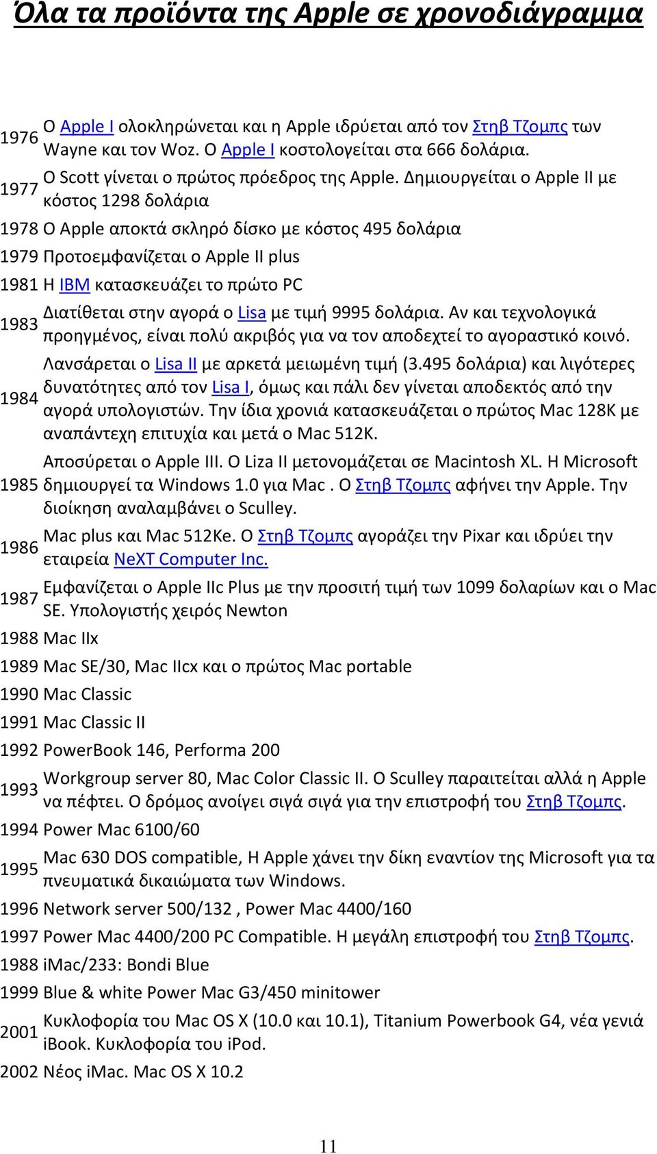 Δημιουργείται ο Apple II με κόστος 1298 δολάρια 1978 Ο Apple αποκτά σκληρό δίσκο με κόστος 495 δολάρια 1979 Προτοεμφανίζεται ο Apple II plus 1981 H IBM κατασκευάζει το πρώτο PC 1983 1984 1985 1986