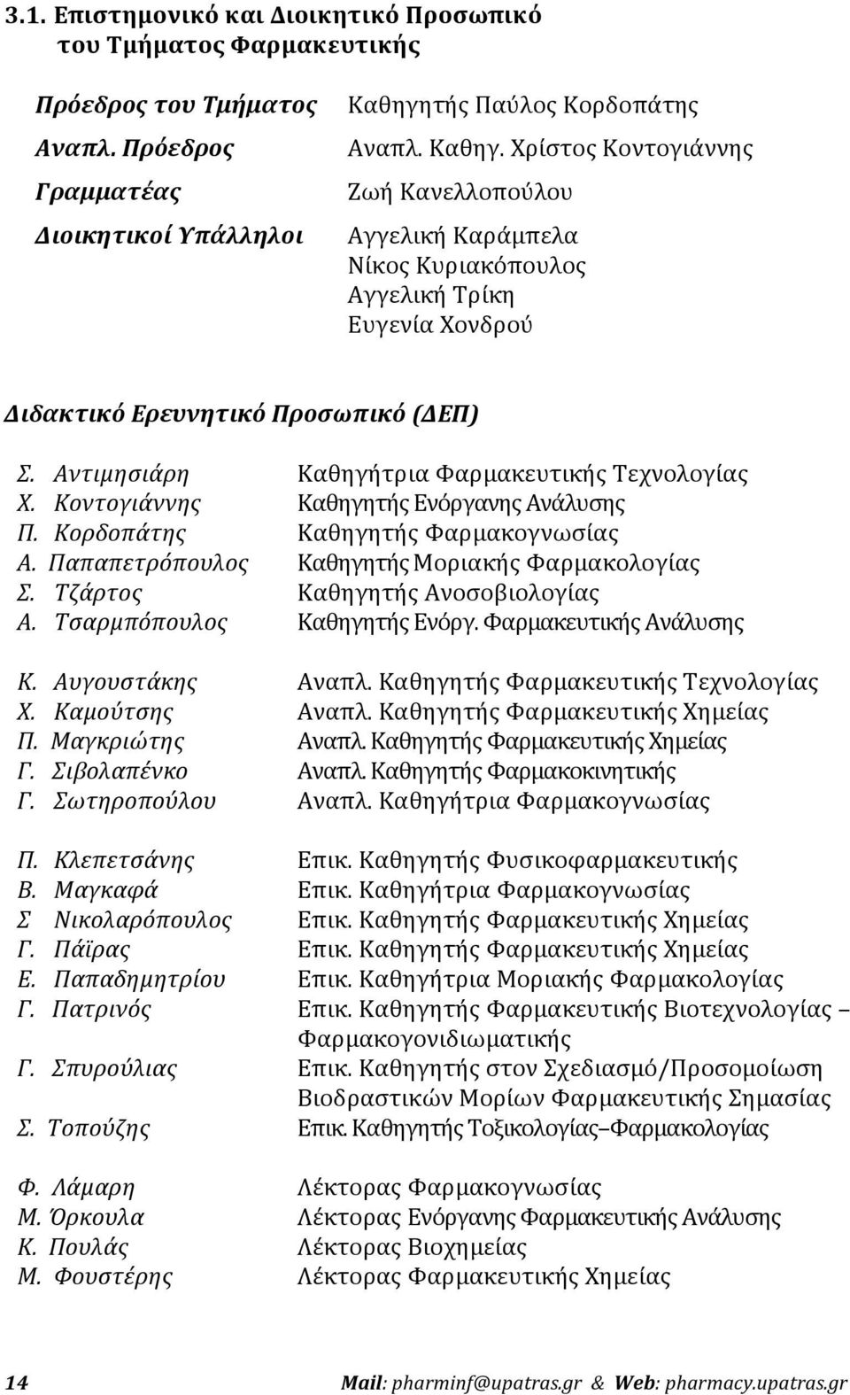 ΧρίστοςΚοντογιάννης ΖωήΚανελλοπούλου ΔιοικητικοίΥπάλληλοι ΑγγελικήΚαράμπελα ΝίκοςΚυριακόπουλος ΑγγελικήΤρίκη ΕυγενίαΧονδρού ΔιδακτικόΕρευνητικόΠροσωπικό(ΔΕΠ) Σ.