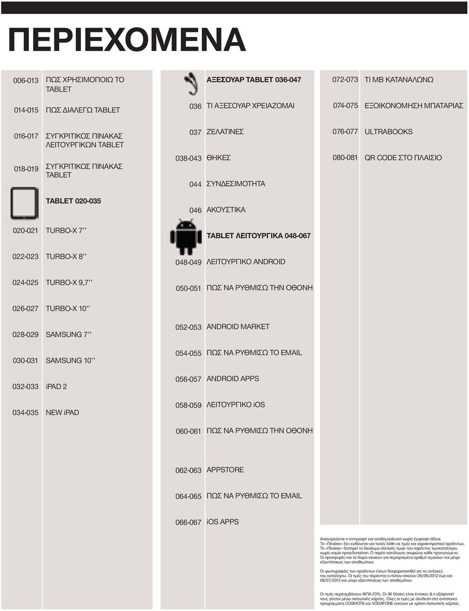 TURBO-X 7 022-023 TURBO-X 8 024-025 TURBO-X 9,7 TABLET ΛΕΙΤΟΥΡΓΙΚΑ 048-067 048-049 ΛΕΙΤΟΥΡΓΙΚΟ ΑΝDROID 050-051 ΠΩΣ ΝΑ ΡΥΘΜΙΣΩ ΤΗΝ ΟΘΟΝΗ 026-027 TURBO-X 10 028-029 SAMSUNG 7 030-031 SAMSUNG 10 032-033