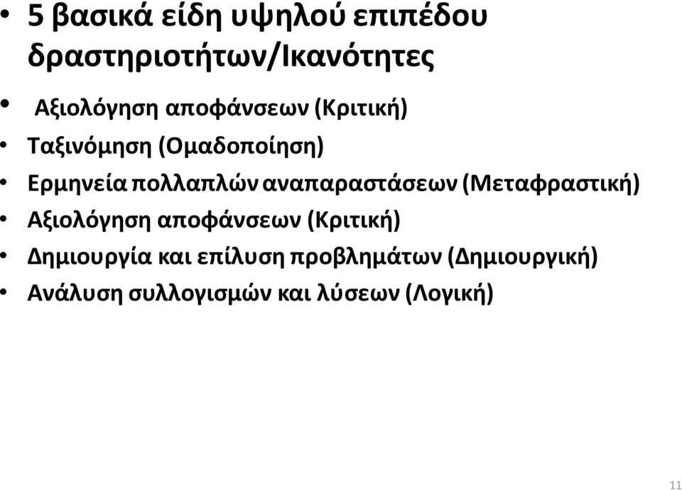 αναπαραστάσεων (Μεταφραστική) Αξιολόγηση αποφάνσεων (Κριτική)