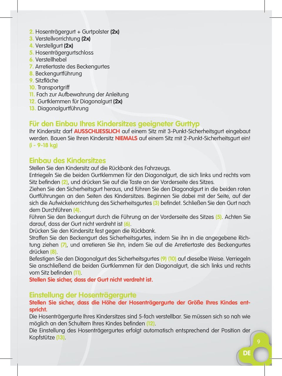 auf einem Sitz mit 3-Punkt-Sicherheitsgurt eingebaut werden Bauen Sie Ihren Kindersitz NIEMALS auf einem Sitz mit 2-Punkt-Sicherheitsgurt ein!