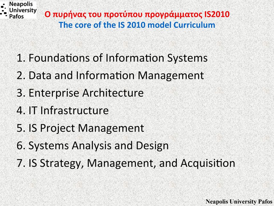Data and Informamon Management 3. Enterprise Architecture 4.