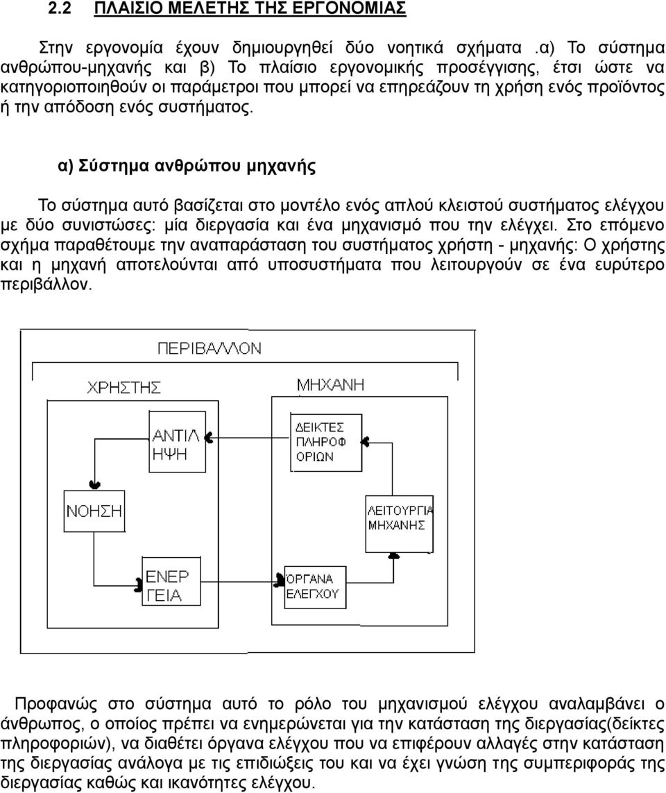 α) Σύστημα ανθρώπου μηχανής Το σύστημα αυτό βασίζεται στο μοντέλο ενός απλού κλειστού συστήματος ελέγχου με δύο συνιστώσες: μία διεργασία και ένα μηχανισμό που την ελέγχει.