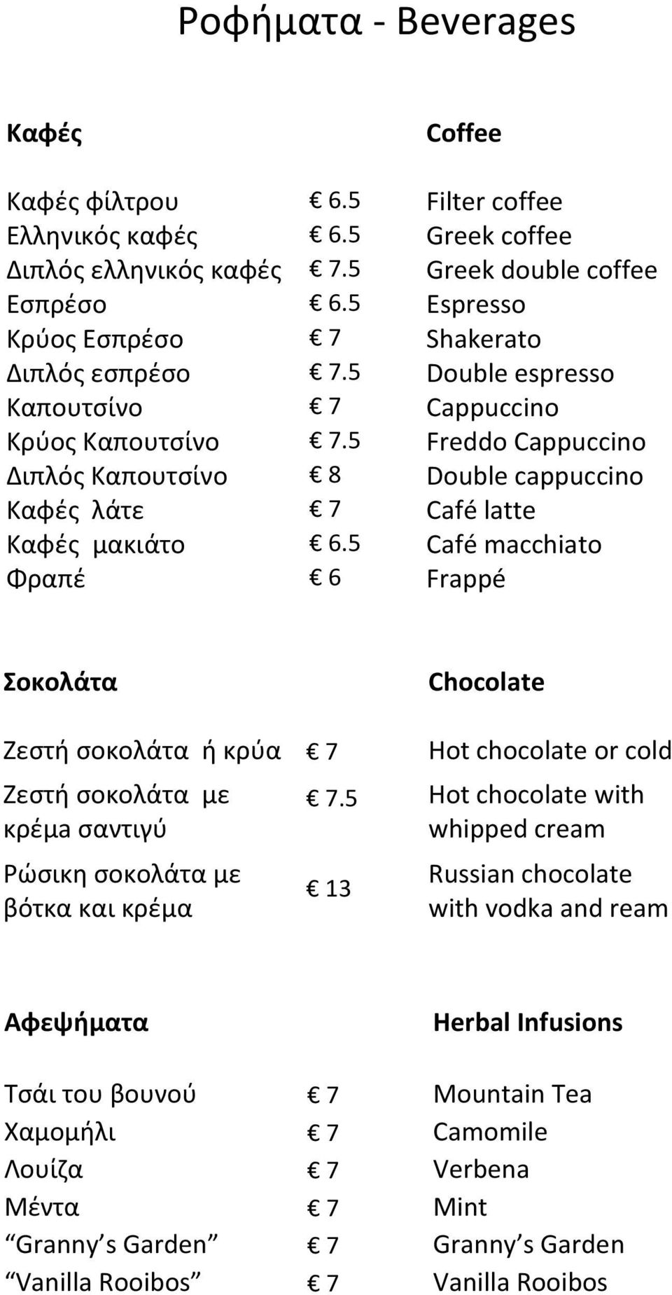 5 Freddo Cappuccino Διπλός Καπουτσίνο 8 Double cappuccino Καφές λάτε 7 Café latte Καφές μακιάτο 6.