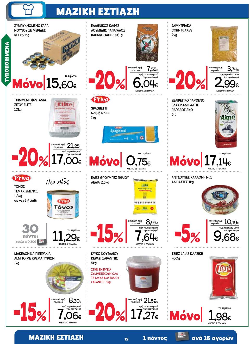 ΤΕΜΑΧΙΑ ΤΟΝΟΣ ΤΕΜΑΧΙΣΜΕΝΟΣ 1,8kg σε νερό ή λάδι Νέο είδος ΕΛΙΕΣ ΘΡΟΥΜΠΕΣ ΠΗΛΙΟΥ ΛΕΛΙΑ 2,5kg ΑΝΤΣΟΥΓΙΕΣ ΚΑΛΛΟΝΗ Νο1 ΑΛΙΠΑΣΤΕΣ 1kg 30 όφελος: 0,30 11,29 ΚΙΒΩΤΙΟ 6 ΤΕΜΑΧΙΑ -15% τεμαχίου 8,99 7,64