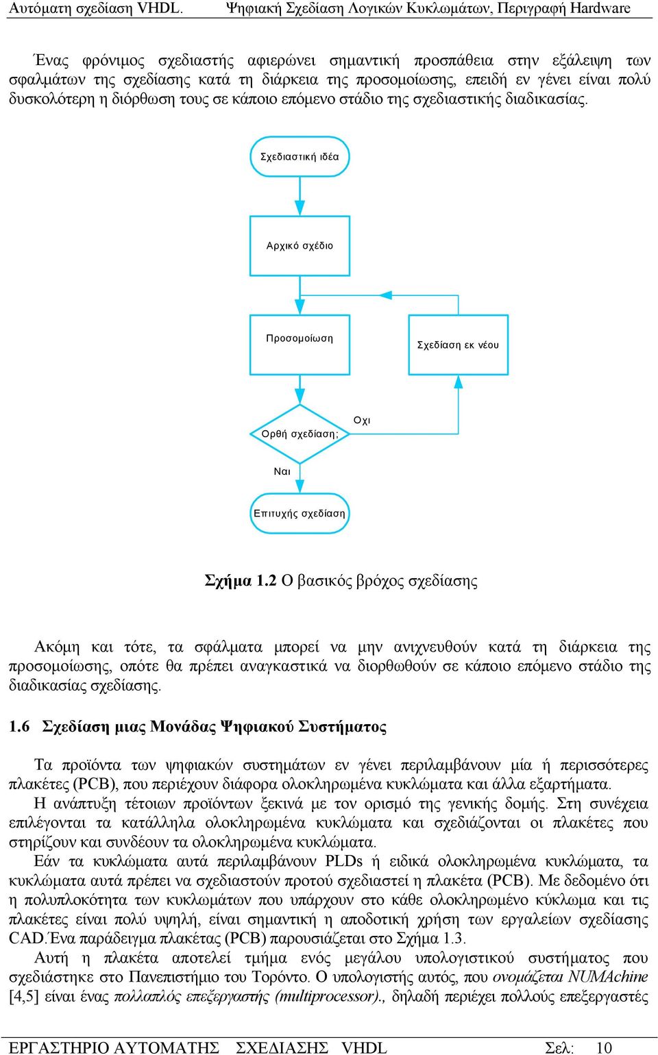 2 Ο βασικός βρόχος σχεδίασης Ακόμη και τότε, τα σφάλματα μπορεί να μην ανιχνευθούν κατά τη διάρκεια της προσομοίωσης, οπότε θα πρέπει αναγκαστικά να διορθωθούν σε κάποιο επόμενο στάδιο της