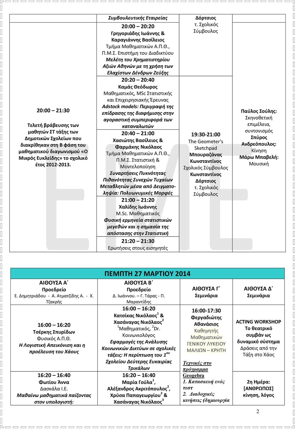 Ελαχίστων Δένδρων Ζεύξης 20:20 20:40 Καμάς Θεόδωρος Μαθηματικός, MSc Στατιστικής και Επιχειρησιακής Έρευνας Adstock models: Περιγραφή της επίδρασης της διαφήμισης στην αγοραστική συμπεριφορά των