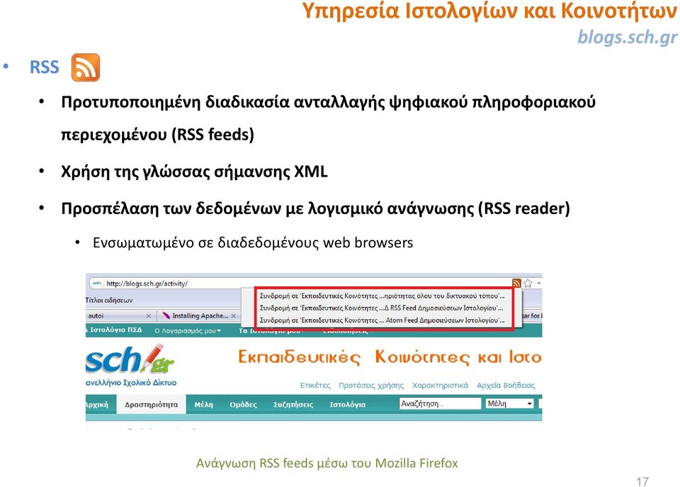 (RSS feeds) Χρήση της γλώσσας σήμανσης XML Προσπέλαση των δεδομένων με