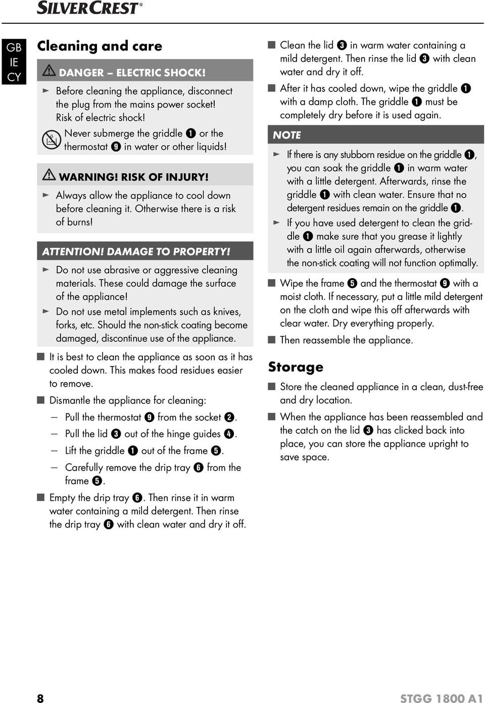 ATTENTION! DAMAGE TO PROPERTY! Do not use abrasive or aggressive cleaning materials. These could damage the surface of the appliance! Do not use metal implements such as knives, forks, etc.