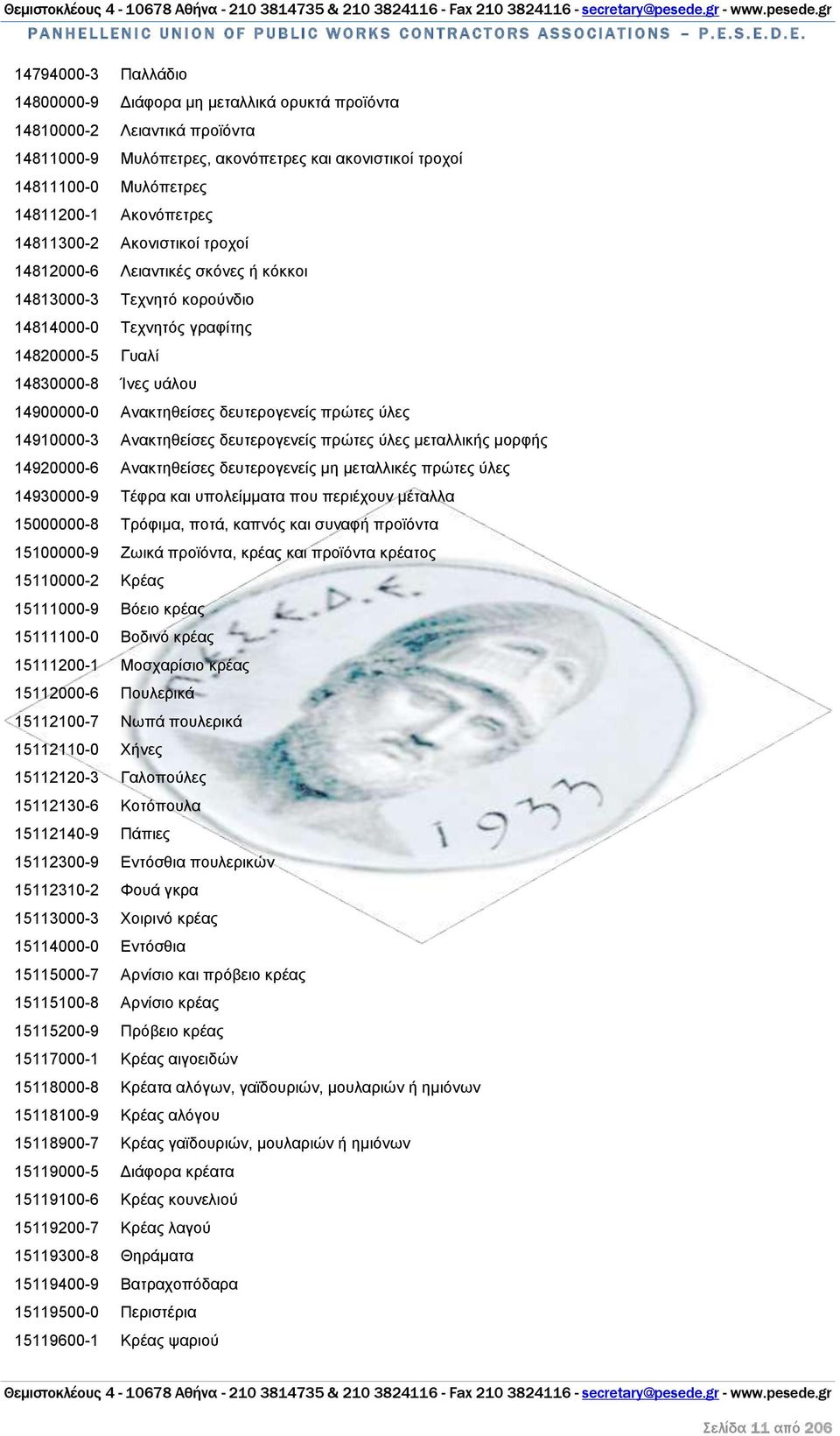 Ανακτηθείσες δευτερογενείς πρώτες ύλες 14910000-3 Ανακτηθείσες δευτερογενείς πρώτες ύλες μεταλλικής μορφής 14920000-6 Ανακτηθείσες δευτερογενείς μη μεταλλικές πρώτες ύλες 14930000-9 Τέφρα και