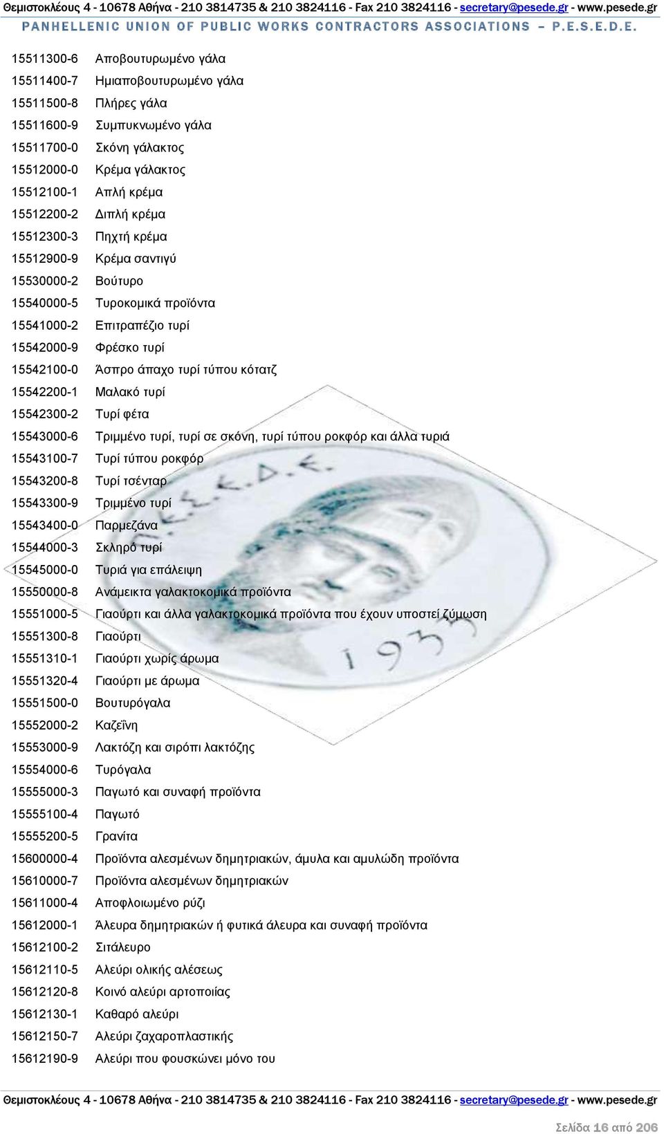 τύπου κότατζ 15542200-1 Μαλακό τυρί 15542300-2 Τυρί φέτα 15543000-6 Τριμμένο τυρί, τυρί σε σκόνη, τυρί τύπου ροκφόρ και άλλα τυριά 15543100-7 Τυρί τύπου ροκφόρ 15543200-8 Τυρί τσένταρ 15543300-9