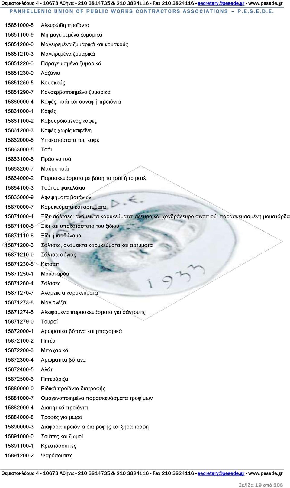 Υποκατάστατα του καφέ 15863000-5 Τσάι 15863100-6 Πράσινο τσάι 15863200-7 Μαύρο τσάι 15864000-2 Παρασκευάσματα με βάση το τσάι ή το ματέ 15864100-3 Τσάι σε φακελάκια 15865000-9 Αφεψήματα βοτάνων