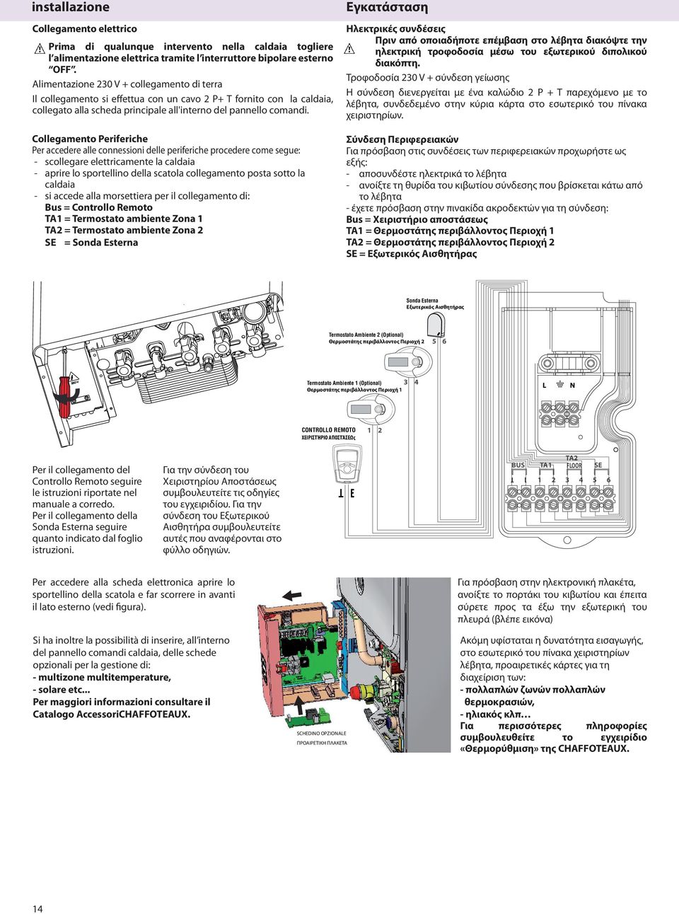 Collegamento Periferiche Per accedere alle connessioni delle periferiche procedere come segue: - scollegare elettricamente la caldaia - aprire lo sportellino della scatola collegamento posta sotto la