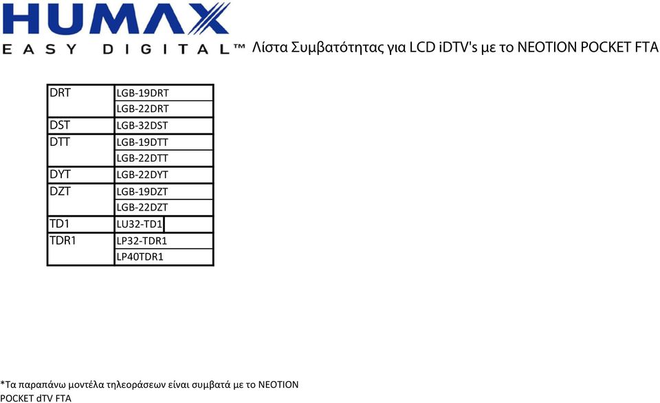 LGB-22DZT LU32-TD1 LP32-TDR1 LP40TDR1 *Τα παραπάνω