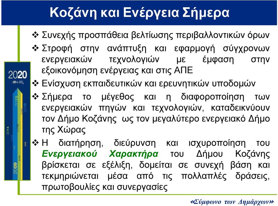 πηγών και τεχνολογιών, καταδεικνύουν τον Δήμο Κοζάνης ως τον μεγαλύτερο ενεργειακό Δήμο της Χώρας Η διατήρηση, διεύρυνση και ισχυροποίηση του