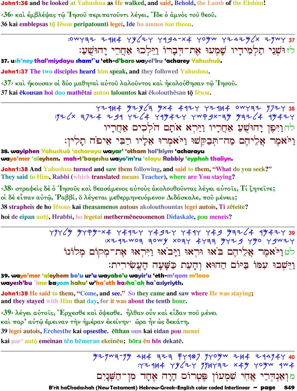 ush ney thal miydayu sham `u eth-d baro wayel ku acharey Yahushuà. John1:37 The two disciples heard him speak, and they followed Yahushua.