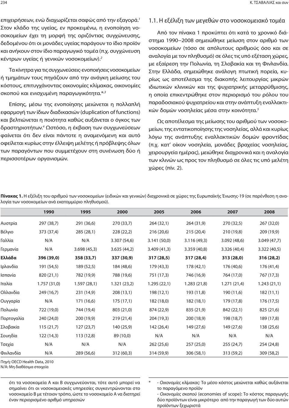 τομέα (π.χ. συγχώνευση κέντρων υγείας ή γενικών νοσοκομείων).