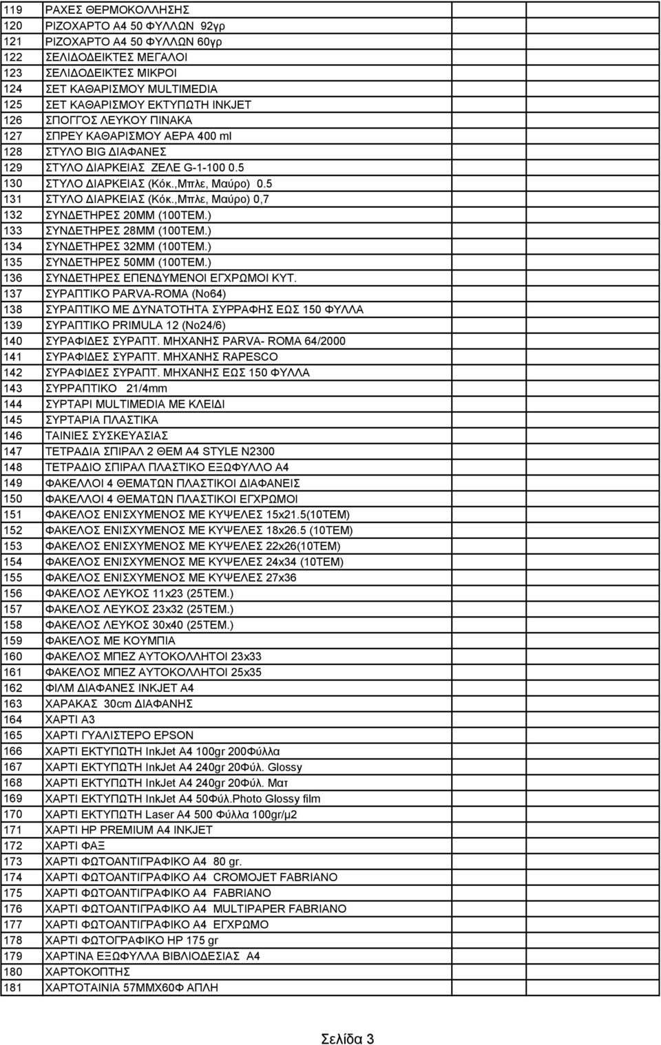 ,Μπλε, Μαύρο) 0,7 132 ΣΥΝ ΕΤΗΡΕΣ 20ΜΜ (100ΤΕΜ.) 133 ΣΥΝ ΕΤΗΡΕΣ 28ΜΜ (100ΤΕΜ.) 134 ΣΥΝ ΕΤΗΡΕΣ 32ΜΜ (100ΤΕΜ.) 135 ΣΥΝ ΕΤΗΡΕΣ 50ΜΜ (100ΤΕΜ.) 136 ΣΥΝ ΕΤΗΡΕΣ ΕΠΕΝ ΥΜΕΝΟΙ ΕΓΧΡΩΜΟΙ ΚΥΤ.