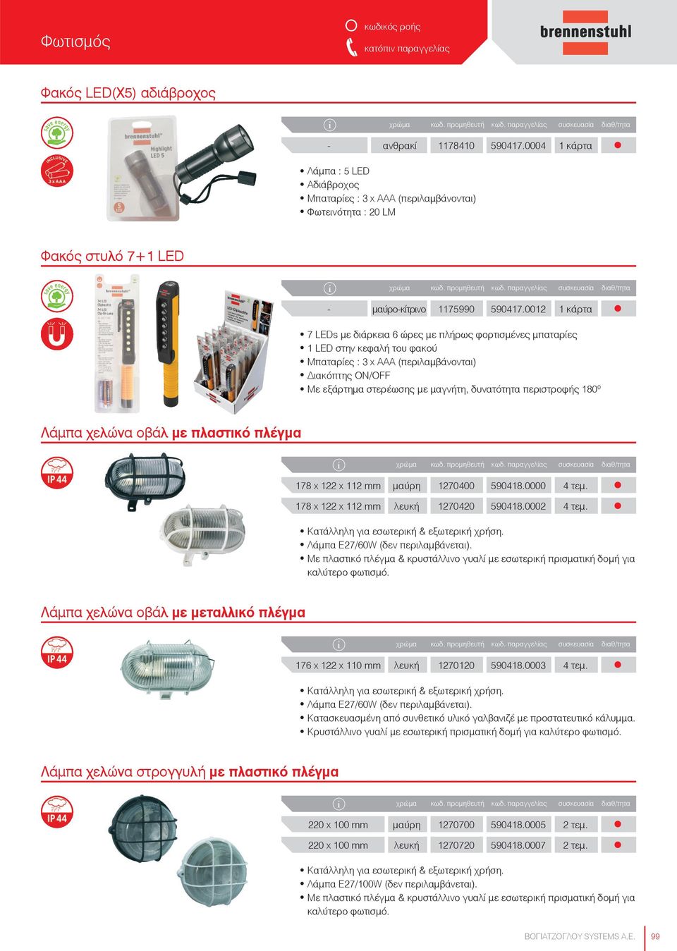 0012 7 LEDs με διάρκεια 6 ώρες με πλήρως φορτισμένες μπαταρίες 1 LED στην κεφαλή του φακού Μπαταρίες : 3 x AAA (περιλαμβάνονται) Διακόπτης ΟΝ/ΟFF Με εξάρτημα στερέωσης με μαγνήτη, δυνατότητα