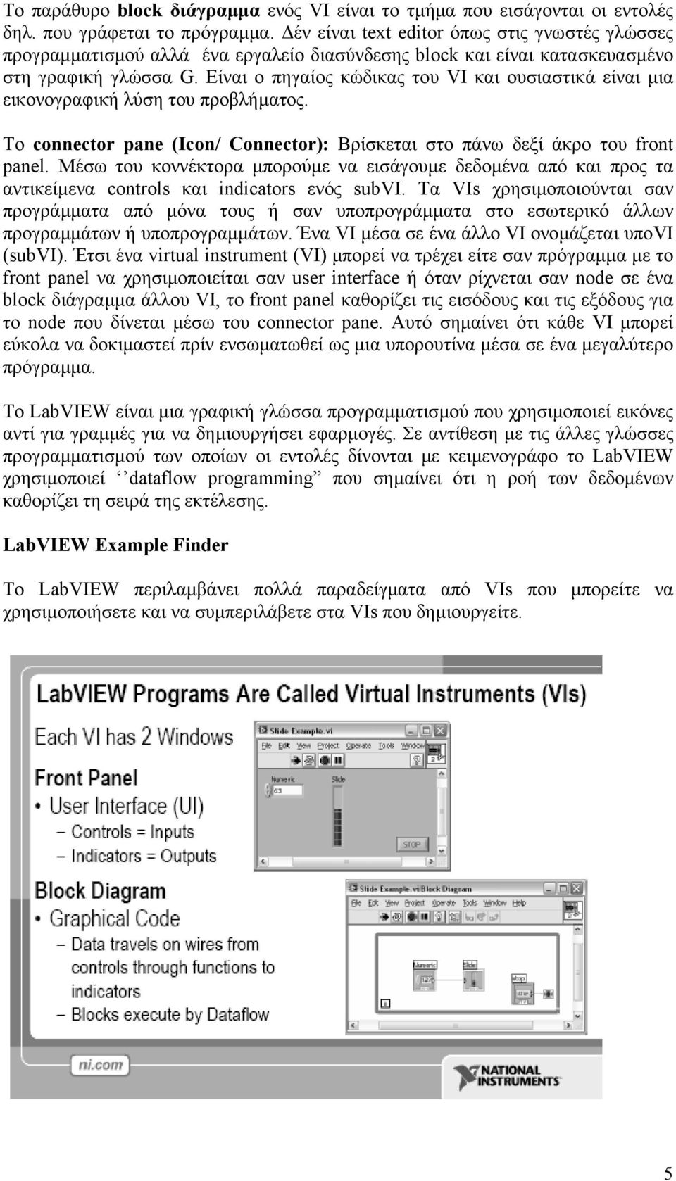 Είναι ο πηγαίος κώδικας του VI και ουσιαστικά είναι µια εικονογραφική λύση του προβλήµατος. To connector pane (Icon/ Connector): Βρίσκεται στο πάνω δεξί άκρο του front panel.