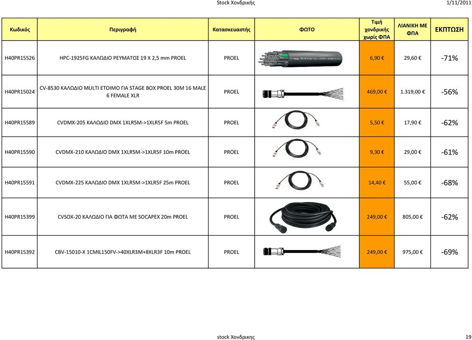 319,00-56% H40PR15589 CVDMX-205 KAΛΩΔIO DMX 1XLR5M->1XLR5F 5m PROEL PROEL 5,50 17,90-62% H40PR15590 CVDMX-210 KAΛΩΔIO DMX 1XLR5M->1XLR5F 10m PROEL PROEL