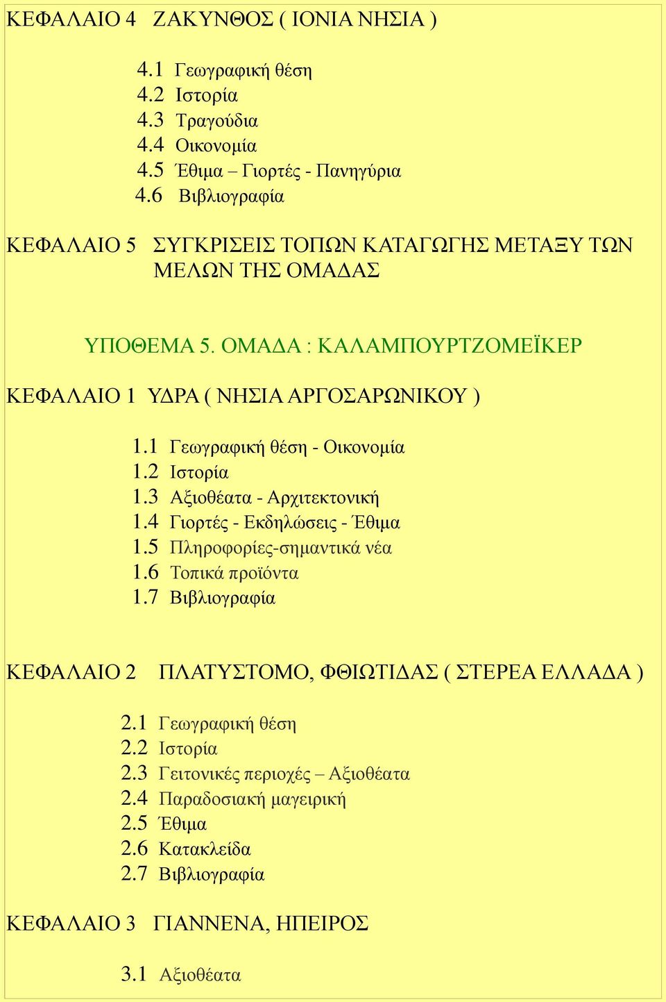 1 Γεωγραφική θέση - Οικονομία 1.2 Ιστορία 1.3 Αξιοθέατα - Αρχιτεκτονική 1.4 Γιορτές - Εκδηλώσεις - Έθιμα 1.5 Πληροφορίες-σημαντικά νέα 1.6 Τοπικά προϊόντα 1.