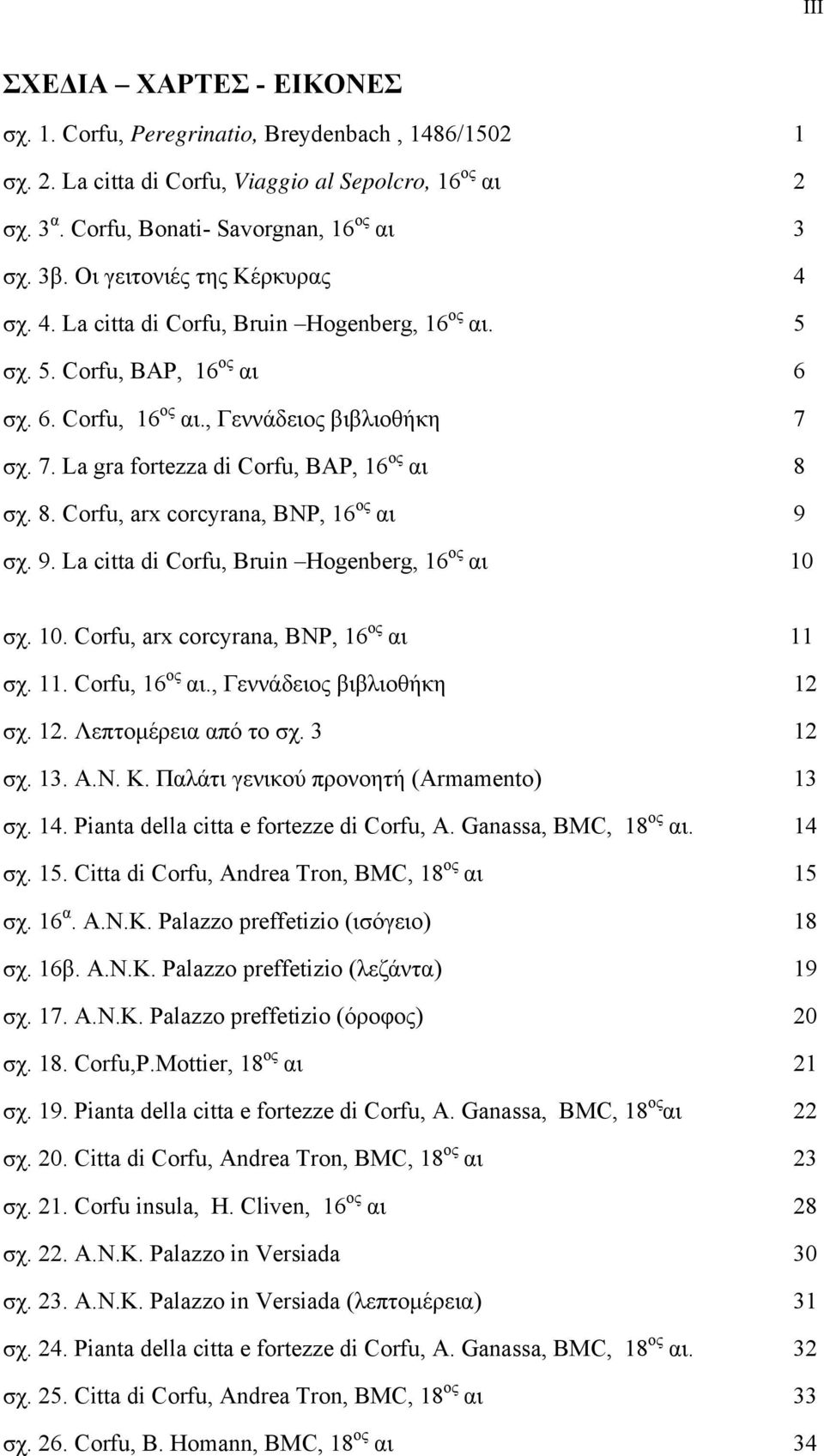 σχ. 7. La gra fortezza di Corfu, BAP, 16 ος αι 8 σχ. 8. Corfu, arx corcyrana, BNP, 16 ος αι 9 σχ. 9. La citta di Corfu, Bruin Hogenberg, 16 ος αι 10 σχ. 10. Corfu, arx corcyrana, BNP, 16 ος αι 11 σχ.