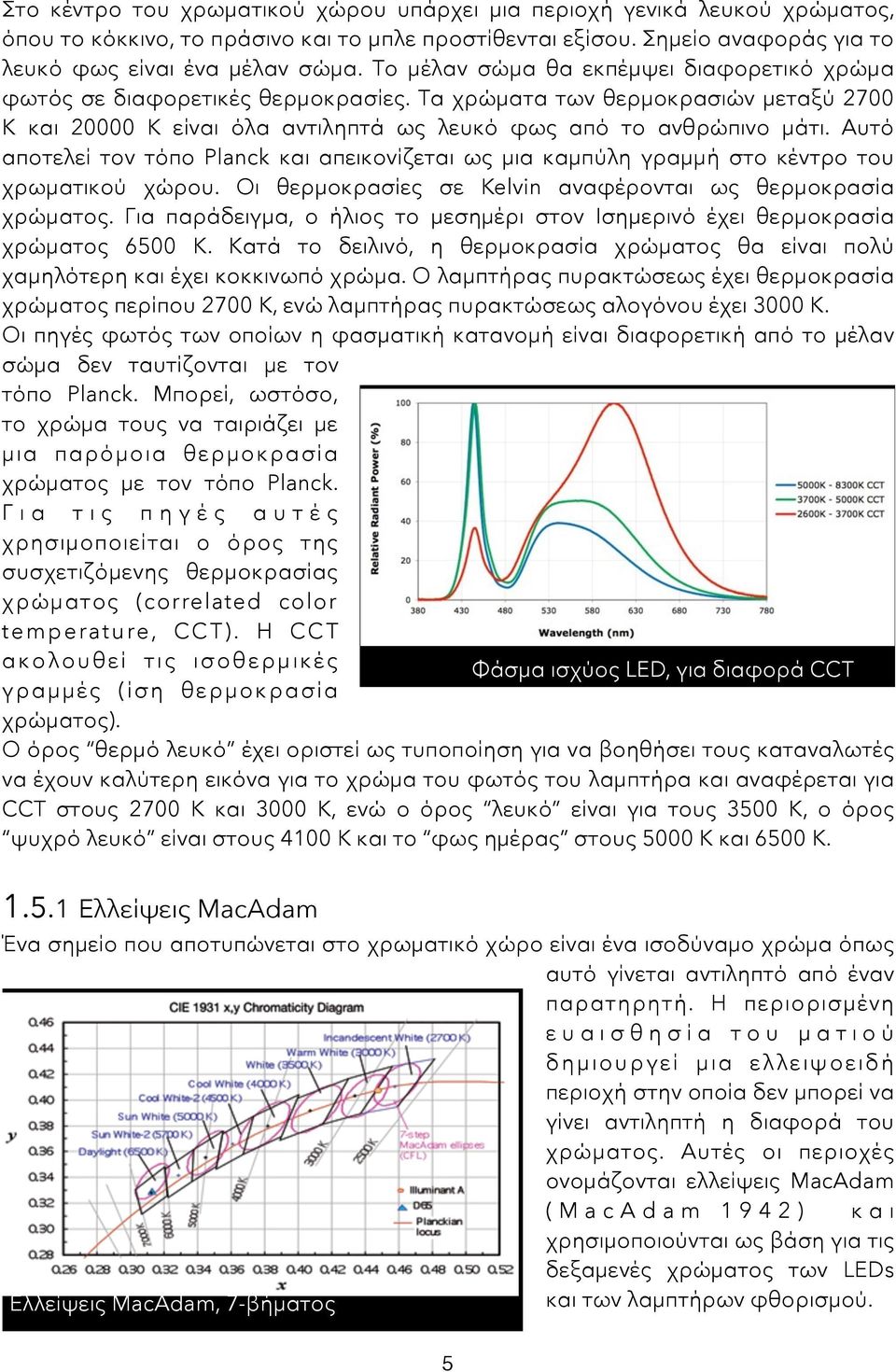 Αυτό αποτελεί τον τόπο Planck και απεικονίζεται ως μια καμπύλη γραμμή στο κέντρο του χρωματικού χώρου. Οι θερμοκρασίες σε Kelvin αναφέρονται ως θερμοκρασία χρώματος.