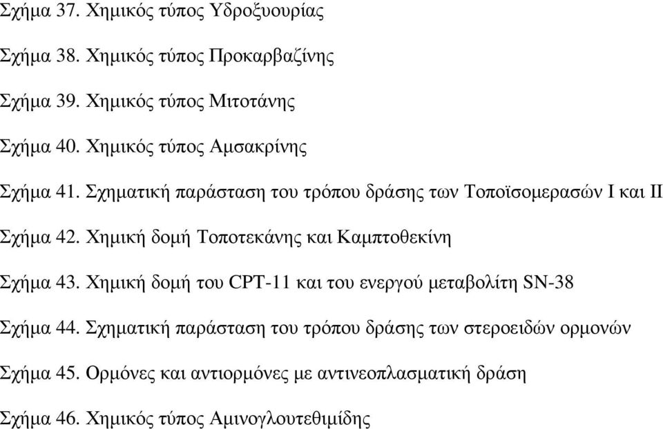 Χηµική δοµή Τοποτεκάνης και Καµπτοθεκίνη Σχήµα 43. Χηµική δοµή του CPT-11 και του ενεργού µεταβολίτη SN-38 Σχήµα 44.