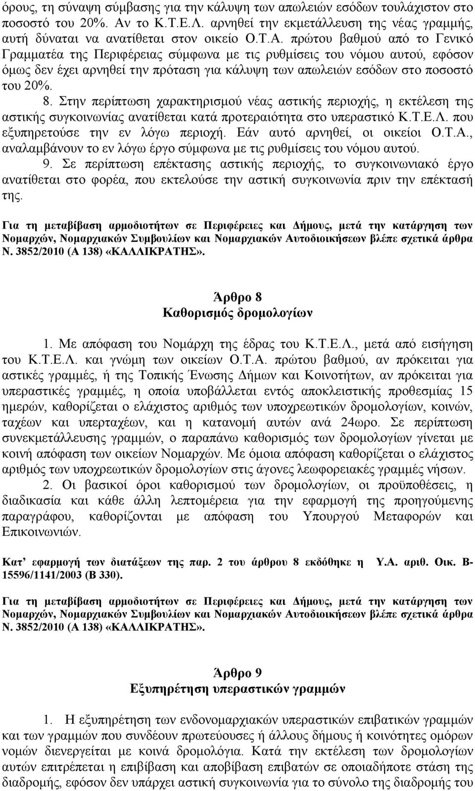 πρώτου βαθμού από το Γενικό Γραμματέα της Περιφέρειας σύμφωνα με τις ρυθμίσεις του νόμου αυτού, εφόσον όμως δεν έχει αρνηθεί την πρόταση για κάλυψη των απωλειών εσόδων στο ποσοστό του 20%. 8.