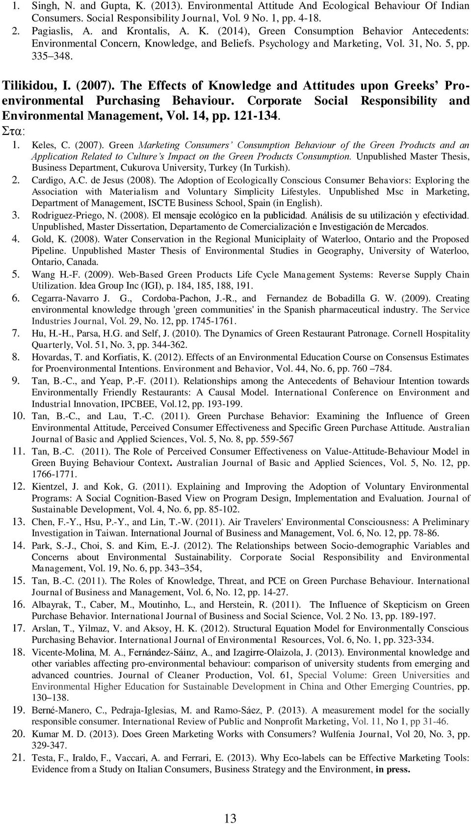 Corporate Social Responsibility and Environmental Management, Vol. 14, pp. 121-134. 1. Keles, C. (2007).