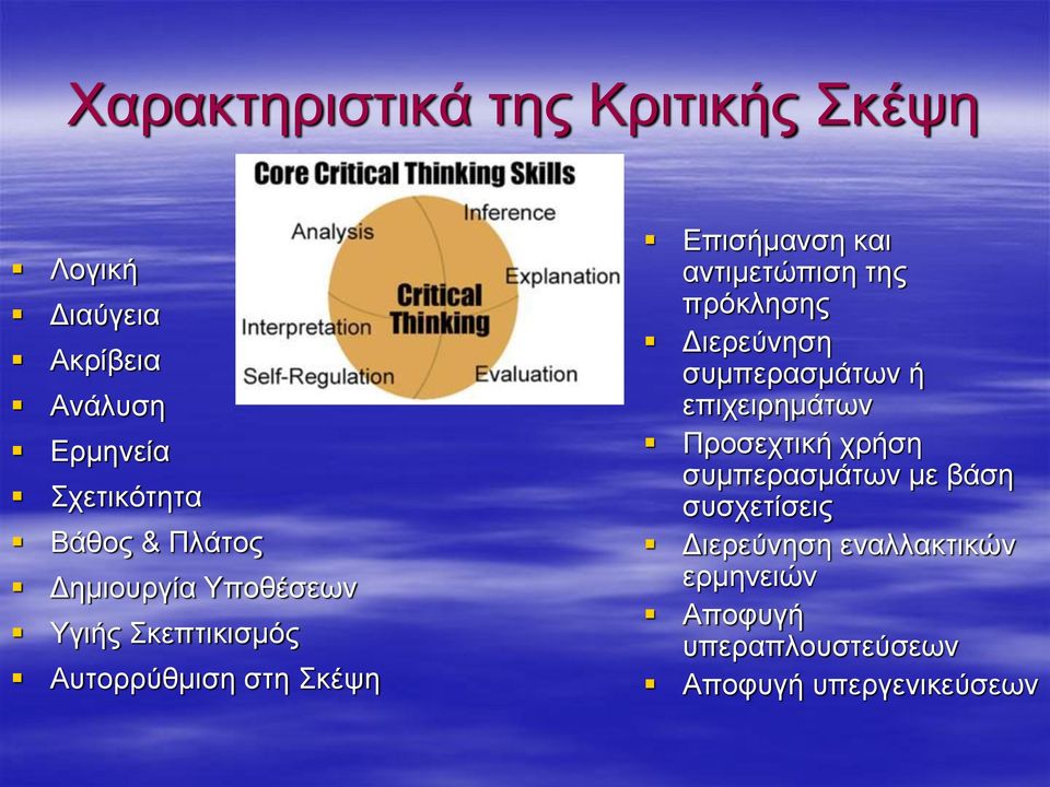 αντιμετώπιση της πρόκλησης Διερεύνηση συμπερασμάτων ή επιχειρημάτων Προσεχτική χρήση