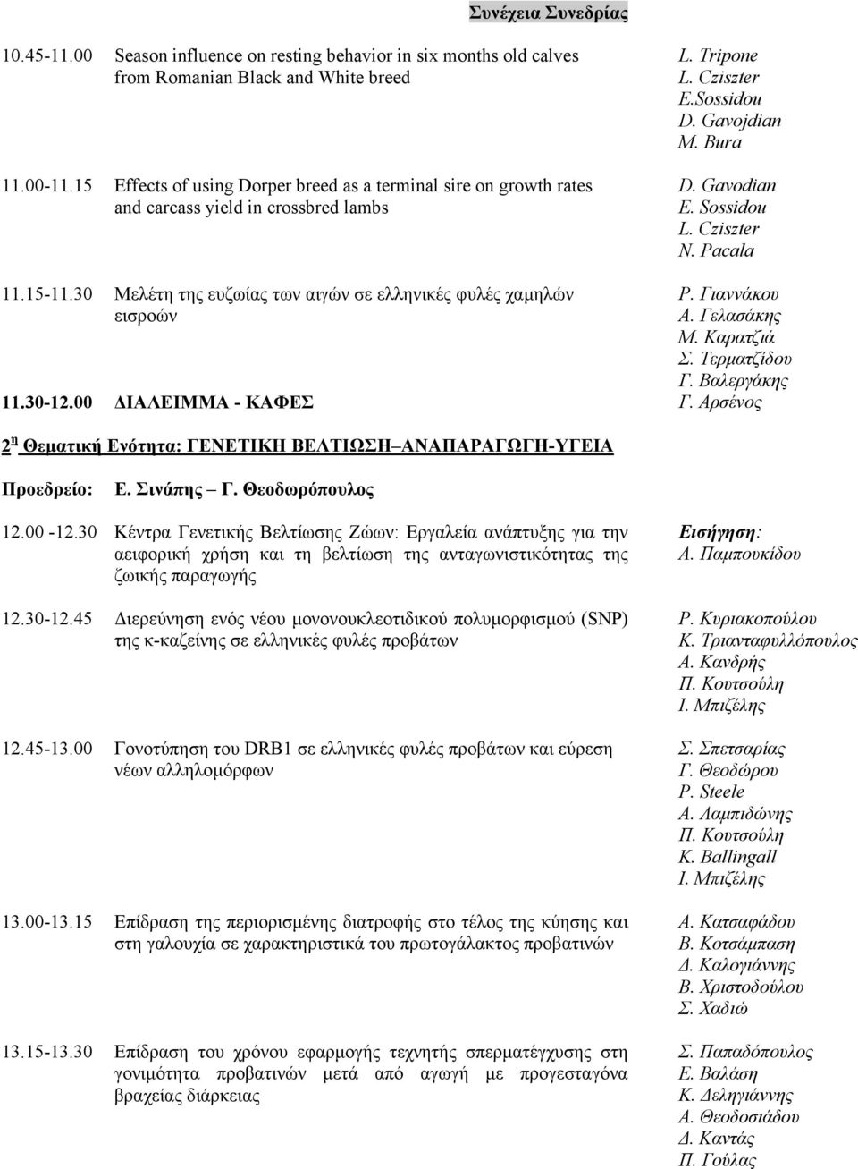 00 ΙΑΛΕΙΜΜΑ - ΚΑΦΕΣ L. Tripone L. Cziszter E.Sossidou D. Gavojdian M. Bura D. Gavodian E. Sossidou L. Cziszter N. Pacala Ρ. Γιαννάκου Α. Γελασάκης Μ. Καρατζιά Σ. Τερµατζίδου Γ. Βαλεργάκης Γ.