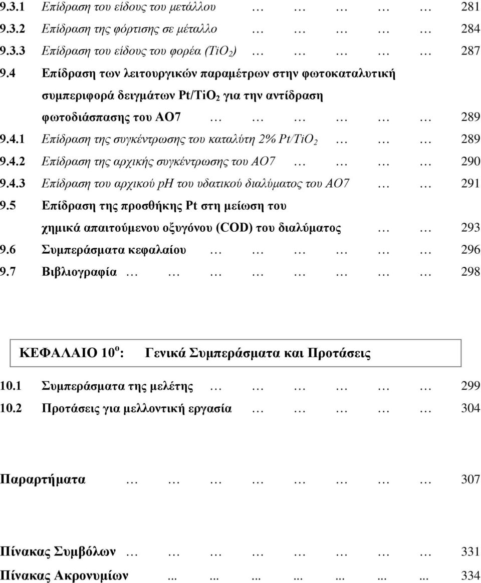 4.3 Επίδραση του αρχικού ph του υδατικού διαλύματος του ΑΟ7 91 9.5 Επίδραση της προσθήκης Pt στη μείωση του χημικά απαιτούμενου οξυγόνου (COD) του διαλύματος 93 9.6 Συμπεράσματα κεφαλαίου 96 9.