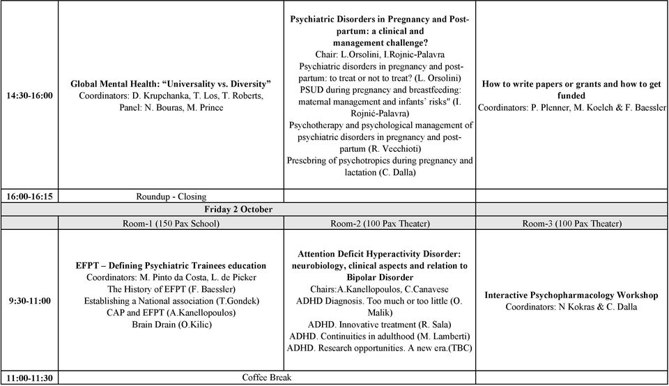 Rojnic-Palavra Psychiatric disorders in pregnancy and postpartum: to treat or not to treat? (L. Orsolini) PSUD during pregnancy and breastfeeding: maternal management and infants risks" (I.