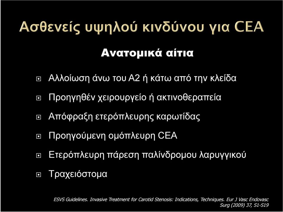 Ετερόπλευρη πάρεση παλίνδρομου λαρυγγικού Τραχειόστομα ESVS Guidelines.