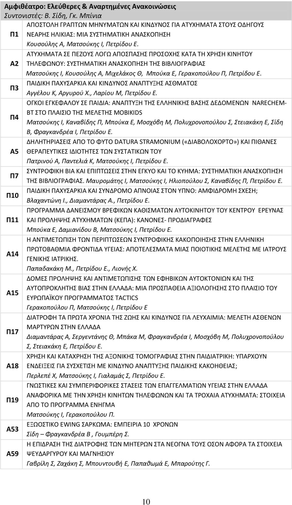 Α2 Π3 Π4 Α5 Π7 Π10 Π11 Α14 Α15 Π17 Α18 Π19 Α53 Α59 ΑΤΥΧΗΜΑΤΑ ΣΕ ΡΕΖΟΥΣ ΛΟΓΩ ΑΡΟΣΡΑΣΗΣ ΡΟΣΟΧΗΣ KATA ΤΗ ΧΗΣΗ ΚΙΝΗΤΟΥ ΤΗΛΕΦΩΝΟΥ: ΣΥΣΤΗΜΑΤΙΚΗ ΑΝΑΣΚΟΡΗΣΗ ΤΗΣ ΒΙΒΛΙΟΓΑΦΙΑΣ Ματςοφκθσ Ι, Κουςοφλθσ Α,