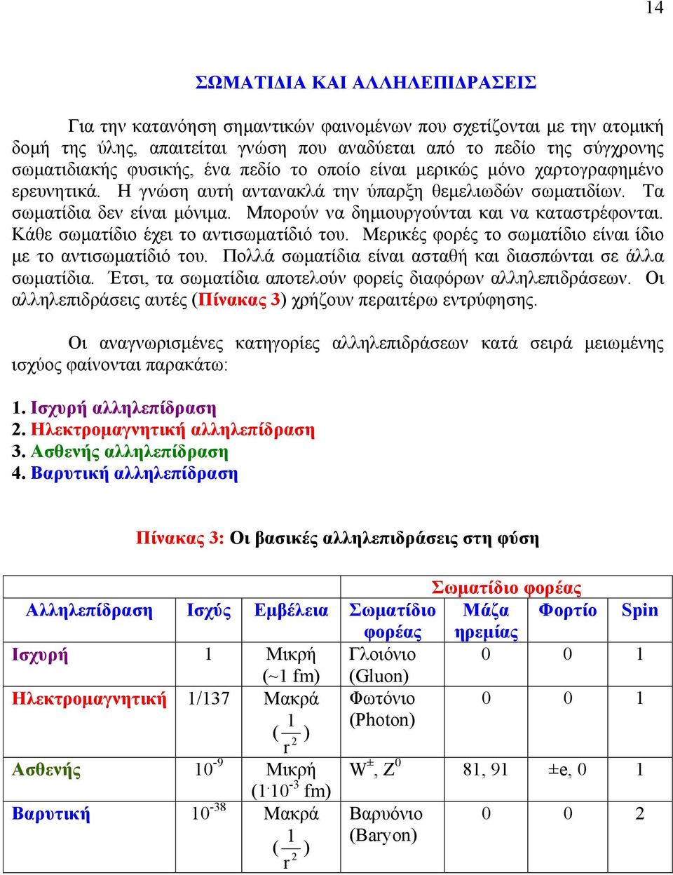 Μπορούν να δηµιουργούνται και να καταστρέφονται. Κάθε σωµατίδιο έχει το αντισωµατίδιό του. Μερικές φορές το σωµατίδιο είναι ίδιο µε το αντισωµατίδιό του.