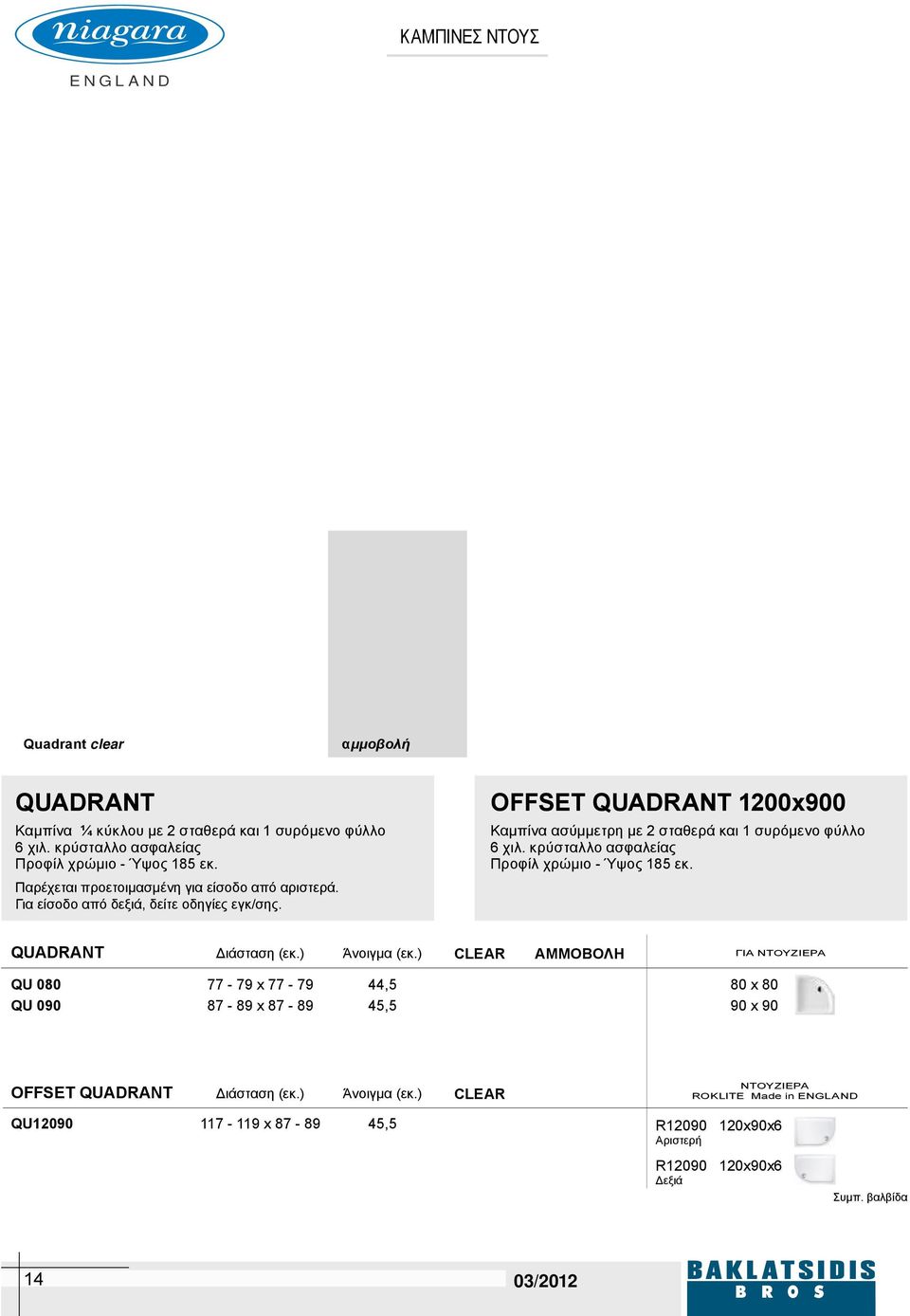 OFFSET QUADRANT 1200x900 Καμπίνα ¼ κύκλου με 2 σταθερά και 1 συρόμενο φύλλο Καμπίνα ασύμμετρη με 2 σταθερά και 1 συρόμενο φύλλο 6 χιλ.