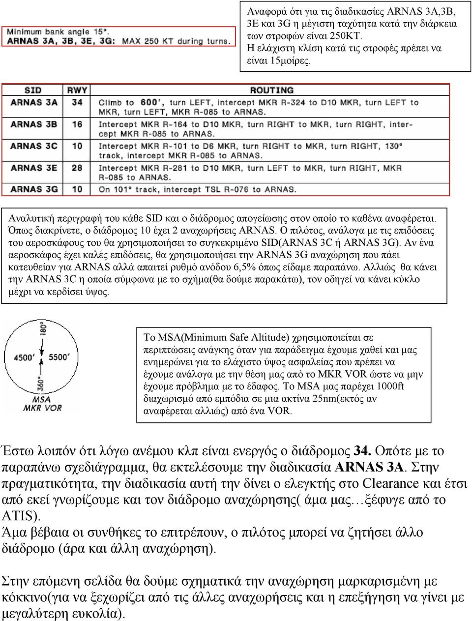 Ο πιλότος, ανάλογα με τις επιδόσεις του αεροσκάφους του θα χρησιμοποιήσει το συγκεκριμένο SID(ARNAS 3C ή ARNAS 3G).