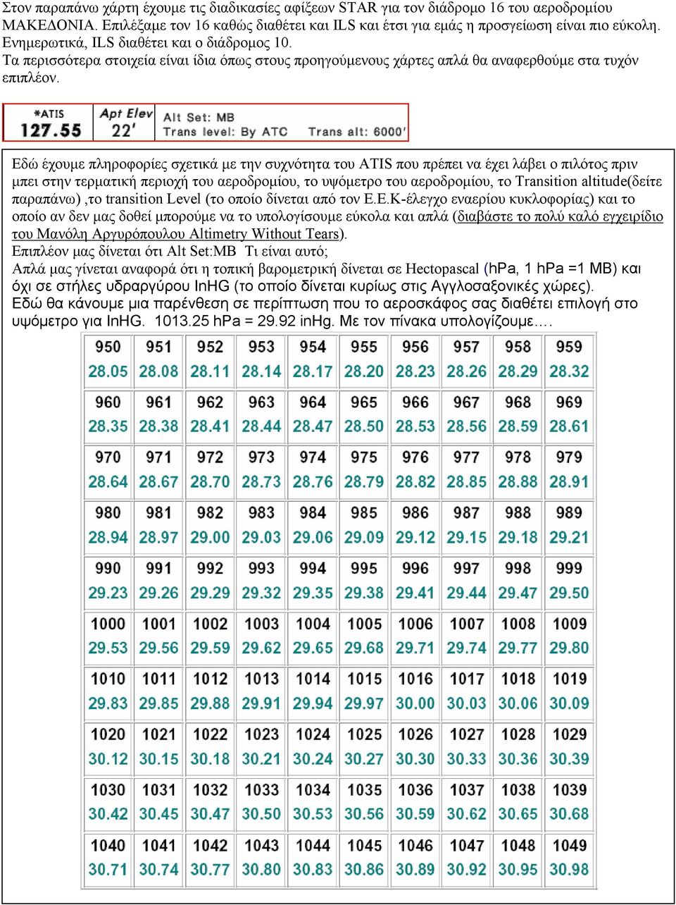 Εδώ έχουμε πληροφορίες σχετικά με την συχνότητα του ATIS που πρέπει να έχει λάβει ο πιλότος πριν μπει στην τερματική περιοχή του αεροδρομίου, το υψόμετρο του αεροδρομίου, το Transition altitude(δείτε