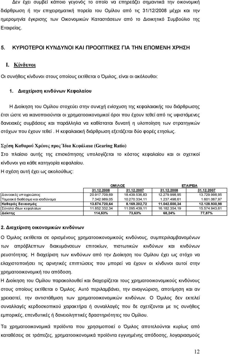 Κίνδυνοι Οι συνήθεις κίνδυνοι στους οποίους εκτίθεται ο Όμιλος, είναι οι ακόλουθοι: 1.