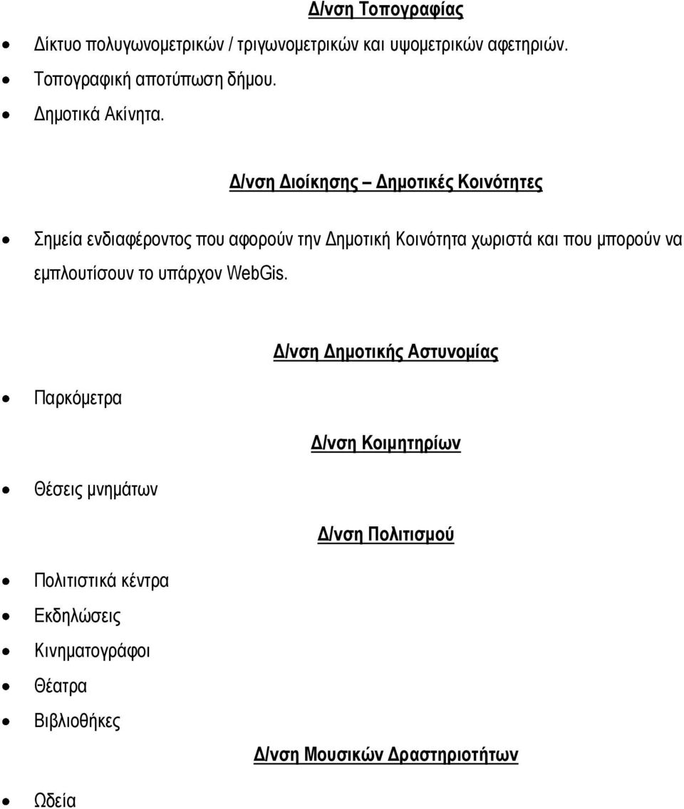 Δ/νση Διοίκησης Δημοτικές Κοινότητες Σημεία ενδιαφέροντος που αφορούν την Δημοτική Κοινότητα χωριστά και που μπορούν