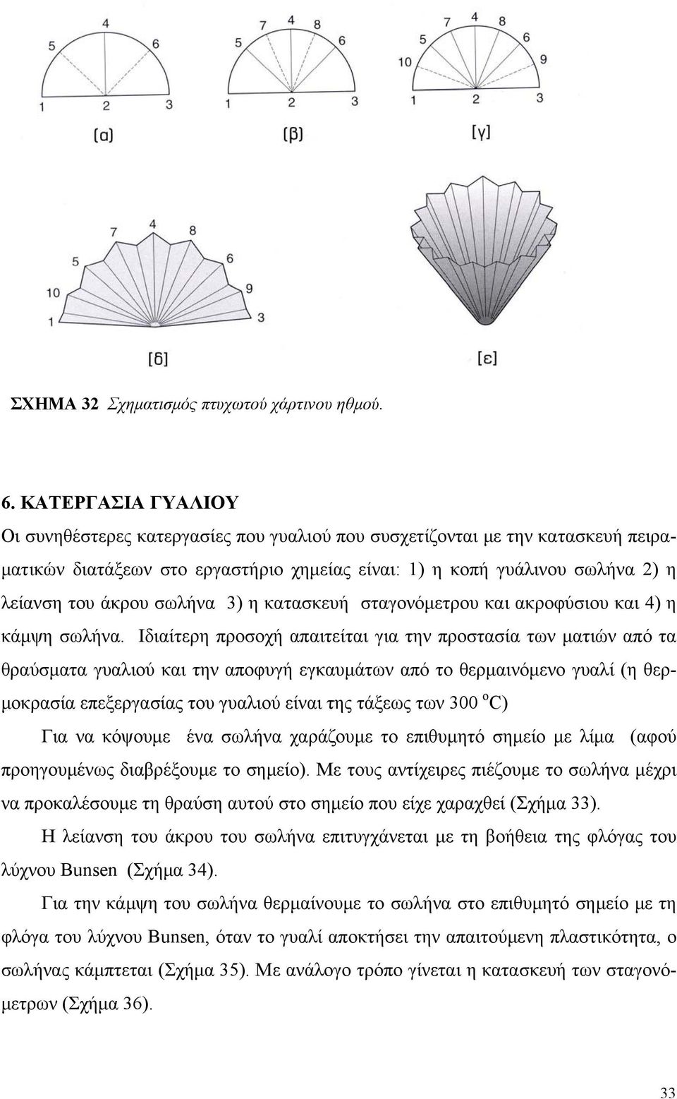 σωλήνα 3) η κατασκευή σταγονόμετρου και ακροφύσιου και 4) η κάμψη σωλήνα.