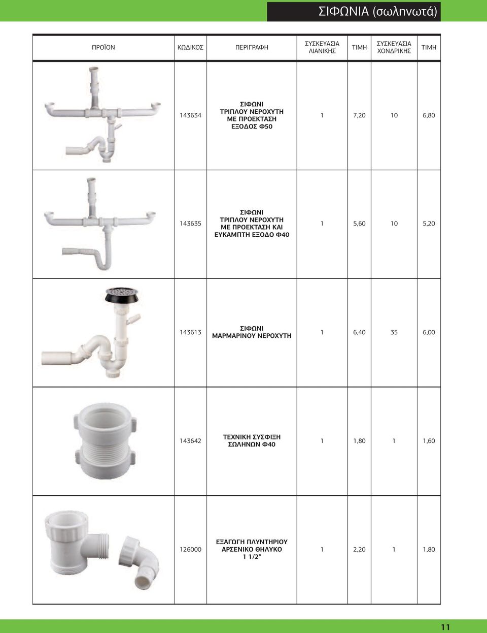 Φ40 1 5,60 10 5,20 143613 ΣΙΦΩΝΙ MΑΡΜΑΡΙΝΟΥ ΝΕΡΟΧΥΤΗ 1 6,40 35 6,00 143642 ΤΕΧΝΙΚΗ