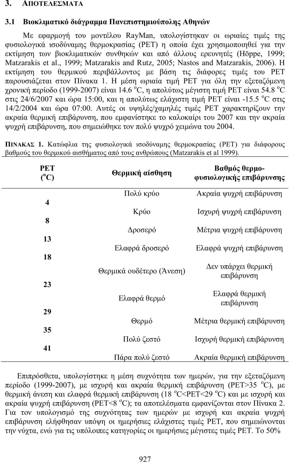 εκτίμηση των βιοκλιματικών συνθηκών και από άλλους ερευνητές (Höppe, 1999; Matzarakis et al., 1999; Matzarakis and Rutz, 2005; Nastos and Matzarakis, 2006).