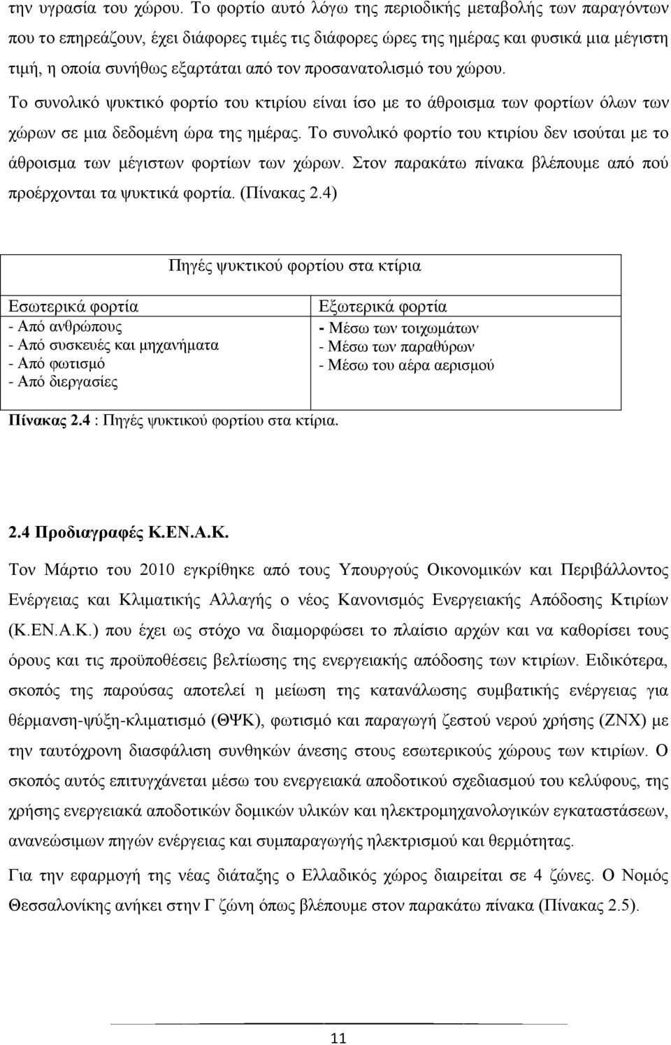 προσανατολισμό του χώρου. Το συνολικό ψυκτικό φορτίο του κτιρίου είναι ίσο με το άθροισμα των φορτίων όλων των χώρων σε μια δεδομένη ώρα της ημέρας.