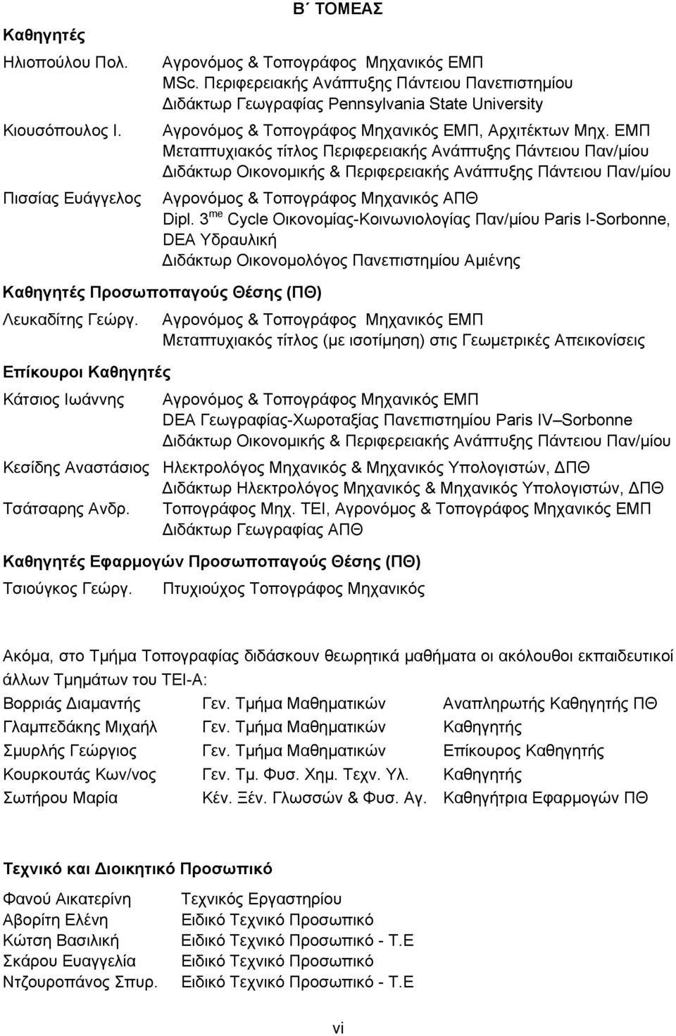 ΕΜΠ Μεταπτυχιακός τίτλος Περιφερειακής Ανάπτυξης Πάντειου Παν/μίου Διδάκτωρ Οικονομικής & Περιφερειακής Ανάπτυξης Πάντειου Παν/μίου Αγρονόμος & Τοπογράφος Μηχανικός ΑΠΘ Dipl.