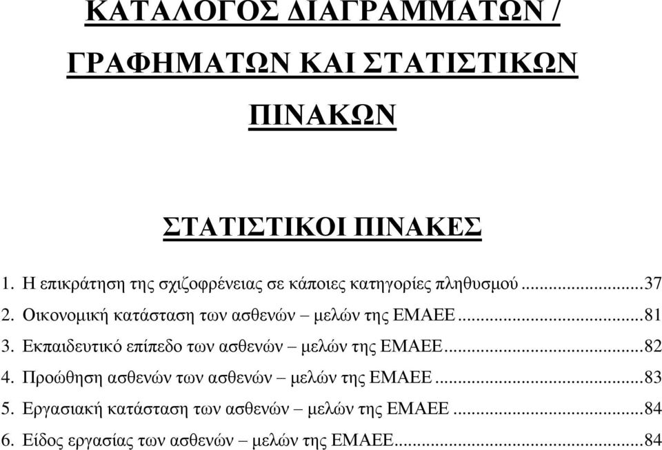 Οικονομική κατάσταση των ασθενών μελών της ΕΜΑΕΕ... 81 3. Εκπαιδευτικό επίπεδο των ασθενών μελών της ΕΜΑΕΕ.